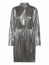 Slfnaline Ls High Neck Short Plisse Dres Selected Femme Silver