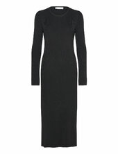 Slfcaro Ls Rib Knit Long Dress Selected Black