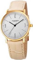 Akribos Xxiv Dameur Ak922bg Classic Hvid/læder Ø34 Mm