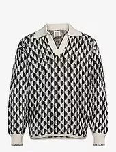 Textured Jacquard Dropped Shoulder Long Sleeve Polo Scotch & Soda Black