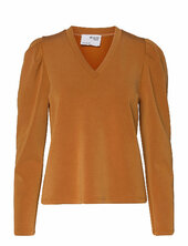 Slflora Ls V-neck Sweat Top B Selected Orange