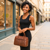 Style Palau I Mørkebrun. Rummelig Hånd - Og Skuldertaske I Læder Med Messingdetaljer Og Flot Vintagefinish