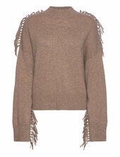 Boxy O-neck Sweater Fringes Davida Cashmere Beige