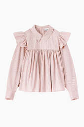 Oxford Stripe Frill Blouse A1040084 - Chalk Pink - Ganni - Lyserød Xs