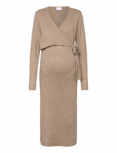 Mlfie Tess L/s Knit Midi Dress 2f Mamalicious Beige