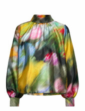 2067 Flat Textured Poly, Gathered Long Sleeve Top Stine Goya Patterned
