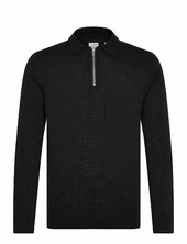 100% Recycle Knit Half Zip Polo Col Lindbergh Black