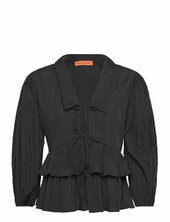 2342 Pleated Poly, Balloon Sleeve Tie Top Stine Goya Black