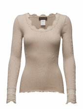 Rwbenita Silk Ls O-neck Lace T-shir Rosemunde Beige