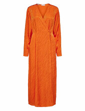 Slfabienne Ls Satin Ankle Wrap Dress B Selected Orange