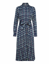 Checked Satin Dress, Lenzing™ Ecovero™ Esprit Collection Navy