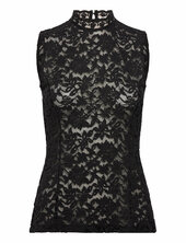 Rwdelicia Lace Sl T-neck Top Rosemunde Black