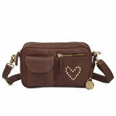 Style Orion I Mørkebrun M. Skønt Hjerte Af Nitter I Guld.  Suveræn Skulder, - Og Crossbodytaske Med Fittings I Guld, Klassisk Læderrem