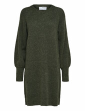 Slflulu Ls Knit Dress O-neck B Noos Selected Khaki