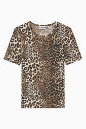 Soft Cotton Rib Short Sleeve T-shirt T4405 - Leopard - Ganni - Leopard Xl