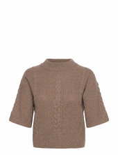 Cable Short Sleeve Sweater Davida Cashmere Brown