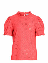 Vikawa S/s Flounce Top/su - Noos Vila Coral