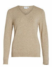 Viril V-neck L/s Knit Top - Noos Vila Beige