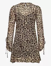 Flared-sleeved Leopard-print Dress Mango Brown