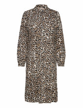 Shirt Dress From Freequent In A Classic Poplin Material With Leopard Print. The Free/quent Beige