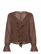 Objgina L/s Re V-neck Ruffle Top Ss Div Object Brown