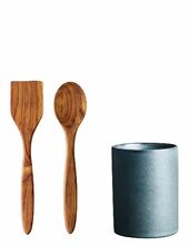 Raw Northern Green - Redskabskrukke M/palet + Grydeske I Teak 1 Stk H15xd10 Cm Gaveæske Aida Blue