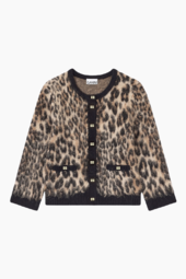 Soft Wool Leo 3/4 Sleeve Cardigan K2668 - Leopard - Ganni - Leopard Xs