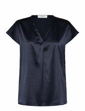 Rwjade Silk Ss Blouse Rosemunde Navy