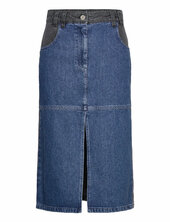 Black And Blue Denim Midi Skirt Stella Nova Blue