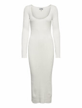Long Sleeve Low Roundneck Slim Dress Ganni White