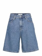 High-waist Straight-fit Denim Shorts Mango Blue