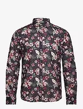 Printed Cotton/linen Shirt L/s Lindbergh Navy