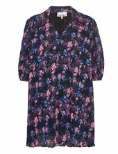 Pleated Georgette V-neck Mini Dress Ganni Patterned