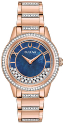 Bulova Dameur 98l247 Crystal Blå/rosaguldtonet Stål Ø33 Mm