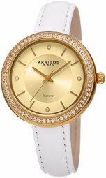 Akribos Xxiv Dameur Ak1067yg Diamond Guld/læder Ø35 Mm