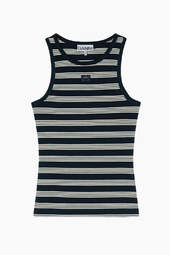 Soft Cotton Rib Tank Top A1050049 - Sky Captain - Ganni - Stribet Xs