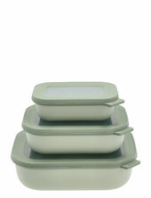 Rectangular Bowl Set W.lid Cirqula Low 3 Pcs Mepal Green