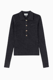 Mini Ribbed Merino Polo A1070125 - Phantom - Ganni - Grå Xs