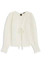 Ribstrikket Cardigan Med Bindebånd Foran Og Ballonærmer