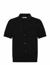 Knitted S/s Polo Cardigan Lindbergh Black