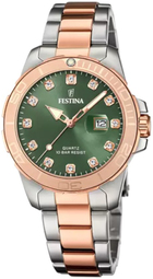Festina Dameur F20505-4 Boyfriend Grøn/rosaguldtonet Stål Ø34 Mm