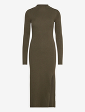 Knitted Dress With Side Slit Mango Khaki