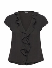 Frilled Tie-front Top Weekday Black