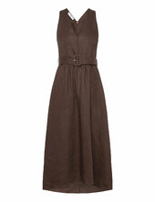 Belt Linen Dress Mango Brown