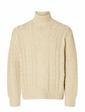 Slhuffe Ls Knit Relaxed Cable High Neck Selected Cream