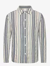 Loose Jacquard Woven Striped Shirt Knowledge Cotton Apparel Blue