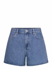 High-waisted Straight-fit Denim Shorts Mango Blue