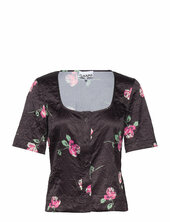 Crinkled Satin U-neck Blouse Ganni Black