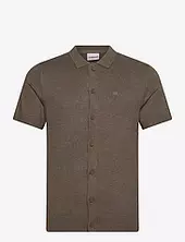 Ecovero S/s Cardigan W. Collar Lindbergh Khaki