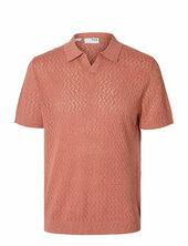 Slhlino Ss Knit Crochet Open Polo Selected Pink